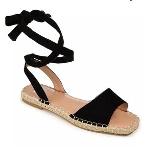 Black Espadrille Ballerina Tie Sandals